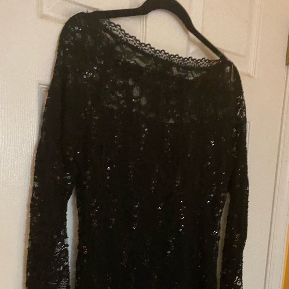 Candie's Elegant Black Sequin Long Sleeve Dress